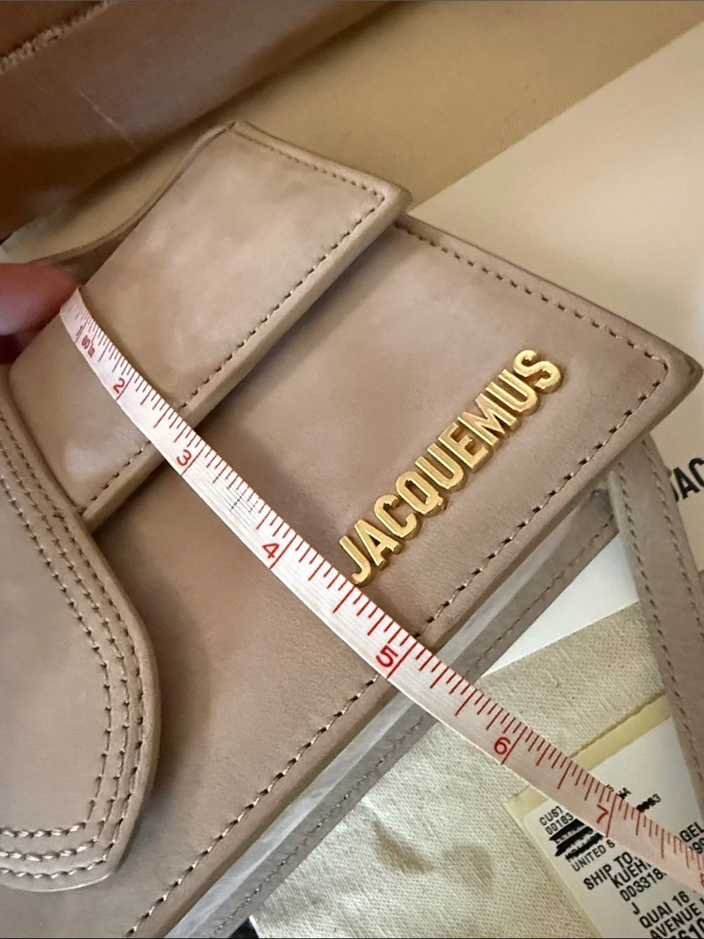 Jacquemus taupe Le Bambino Long beige suede shoulder bag with gold hardware - Picture 10 of 13